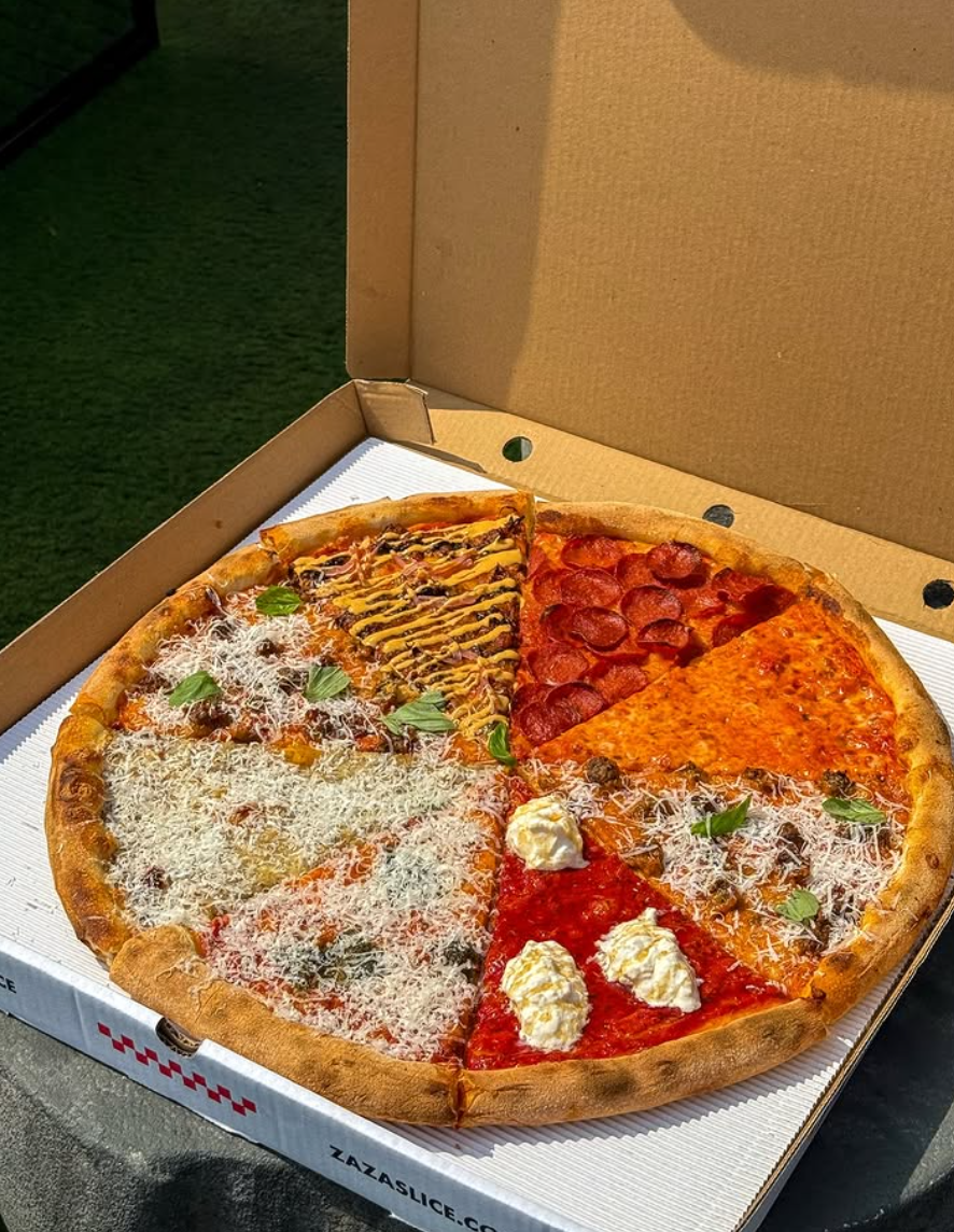 Tricolore slices with pesto swirl in an open box